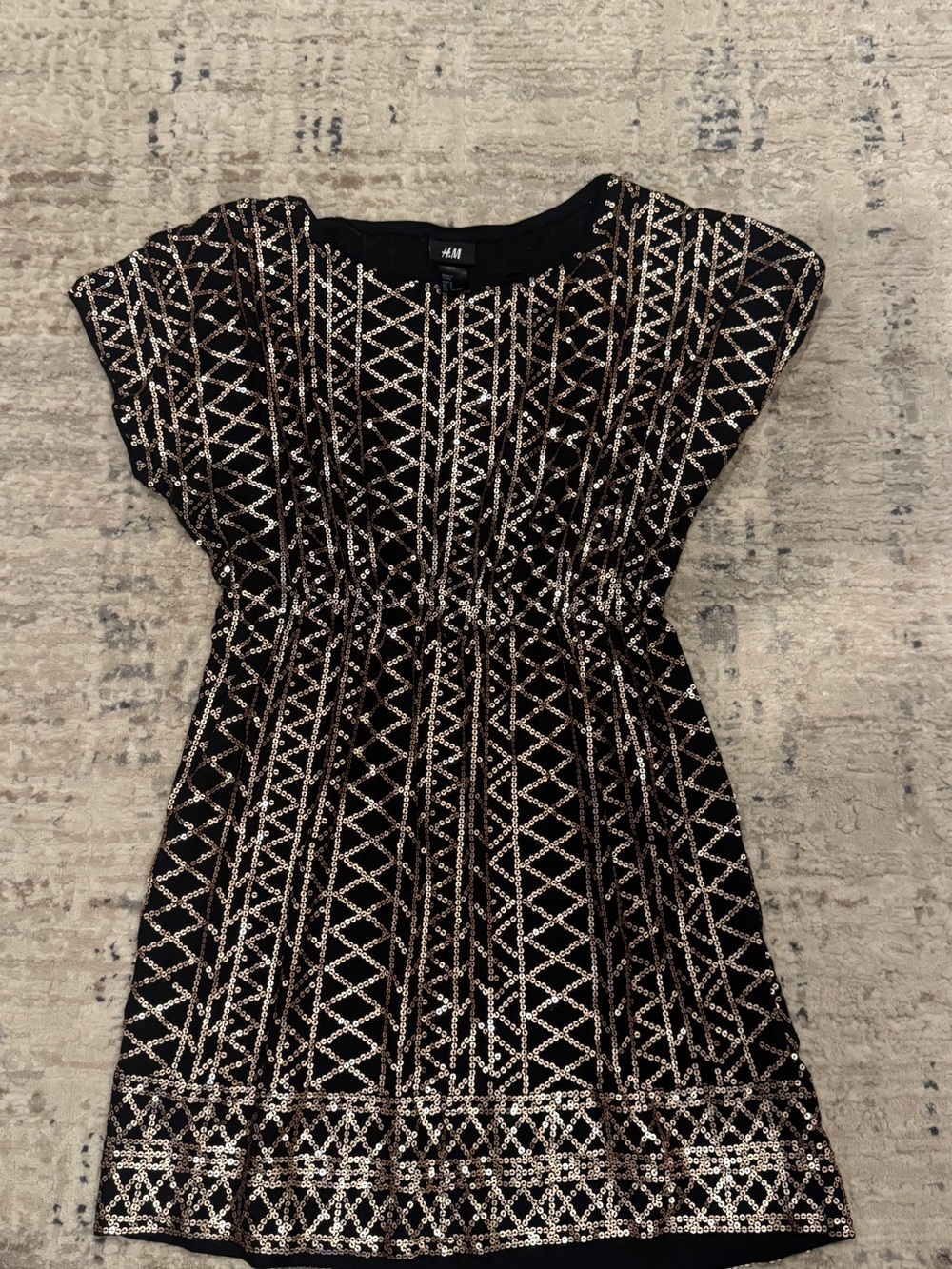 H&M Black Dress with Gold Sequin Geometric Trim